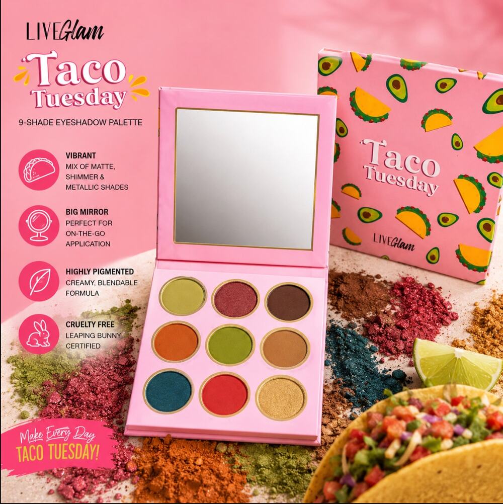 NEW LiveGlam Taco Tuesday 9-Shade Eyeshadow Palette w Mirror